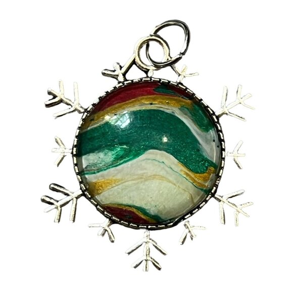 Marbleized Tie Dye SnowFlake Charm 2.5" Diameter Jewelry Necklace Crafting Chris - Picture 1 of 7